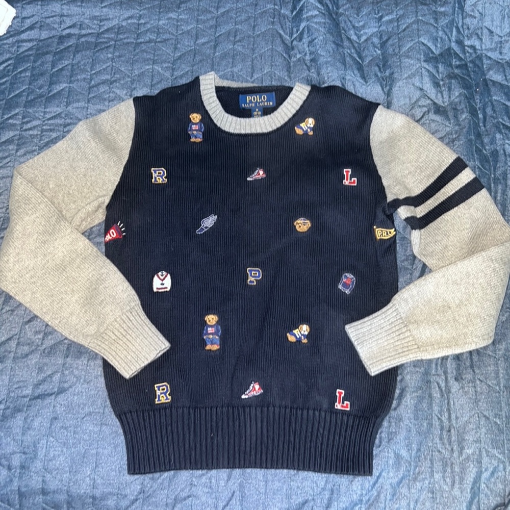 Polo Ralph Lauren Sweater Navy Grey Kids Size Medium